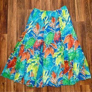 Tropical Blue Leaf Print Skirt
